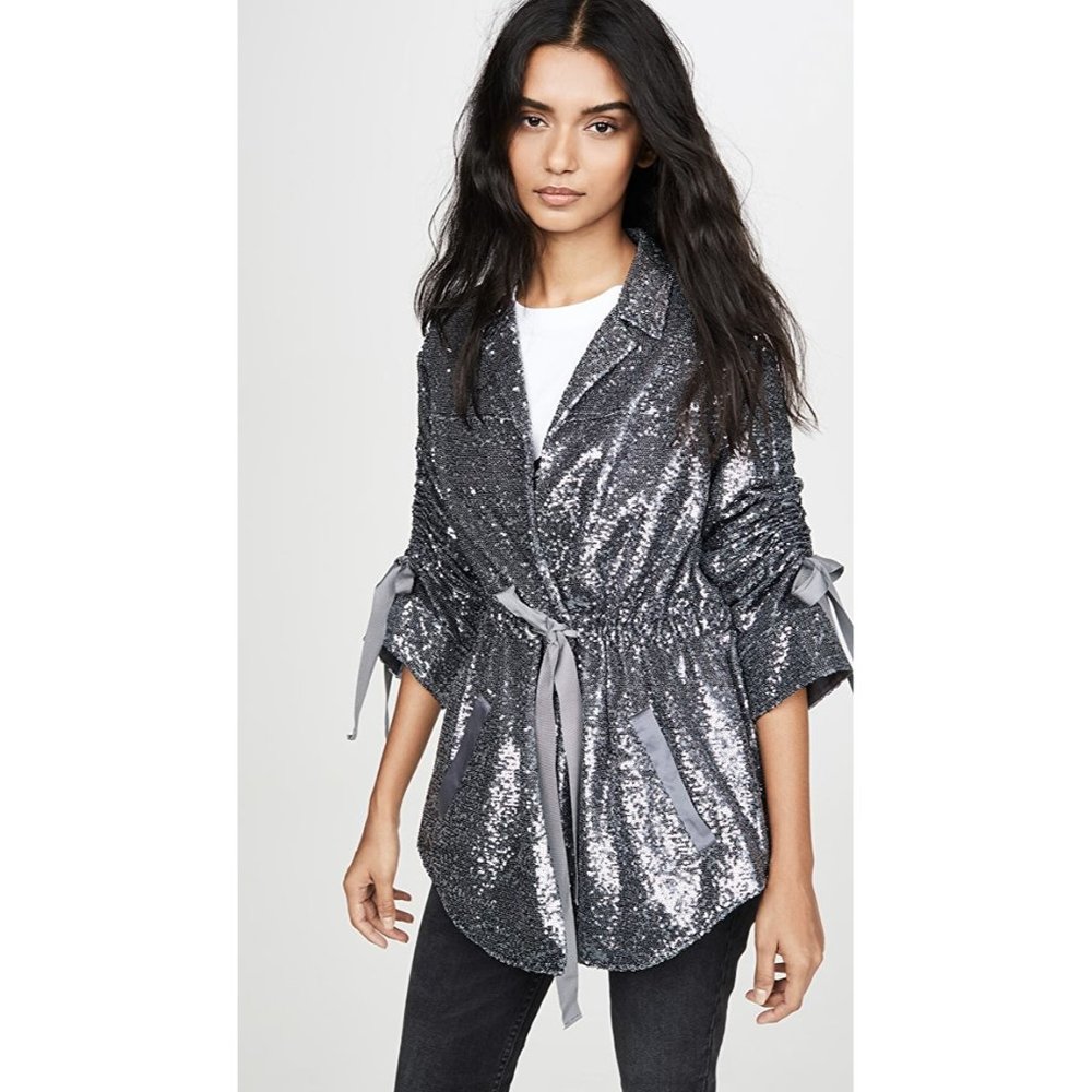 Cinq à Sept Silver Sequin Mathieu Jacket - Small - Flawed